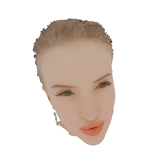 3D model of a glamorous woman with wet-looking hair and diamond earrings, looking towards the viewer with a slight smile.