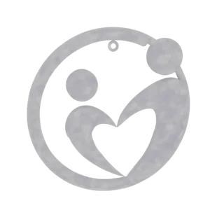 3D model of a family embracing to form a heart within a circle, with a small loop for a pendant.