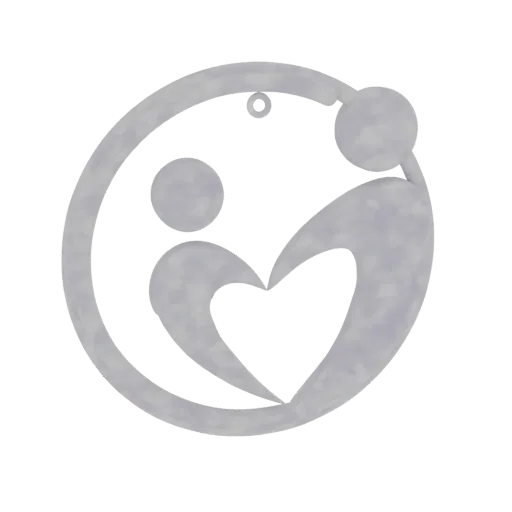 3D model of a family embracing to form a heart within a circle, with a small loop for a pendant.