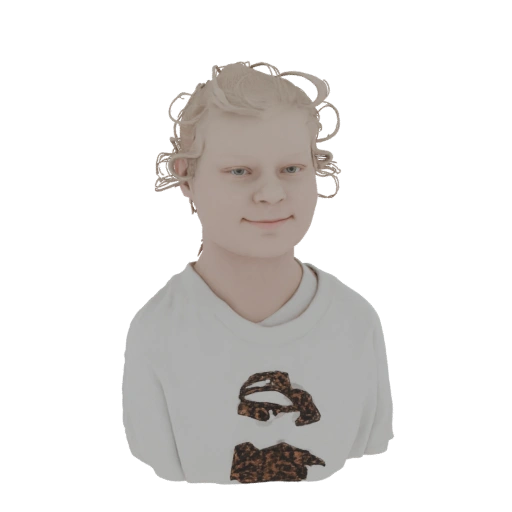 Young Boy with Curly Hair and Graphic T-Shirt 3D Model