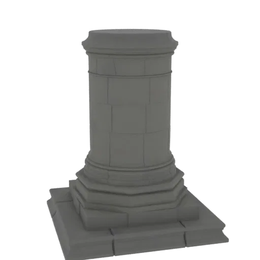 3D model render of a grey stone pedestal column with a square base and octagonal shaft, featuring detailed stonework.