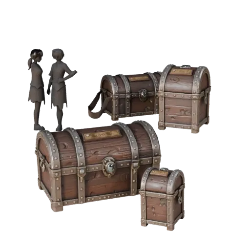 Cursed Treasure Chest High Poly 3D model, close-up studio render, showing aged wood, clear pickup silhouette.