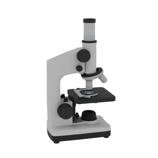 Research Microscope Education 3D model, three-quarter training render, showing glass, recognizable lab forms.