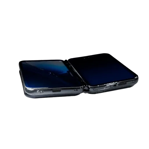 Foldable Retro Mobile Phone Modular 3D model, isometric modular kit view, showing glass screens, form detail.