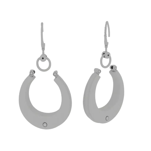 Drop Hoop Earrings product viz 3D model, top-down studio render, with clean topology and PBR shading on the earring.