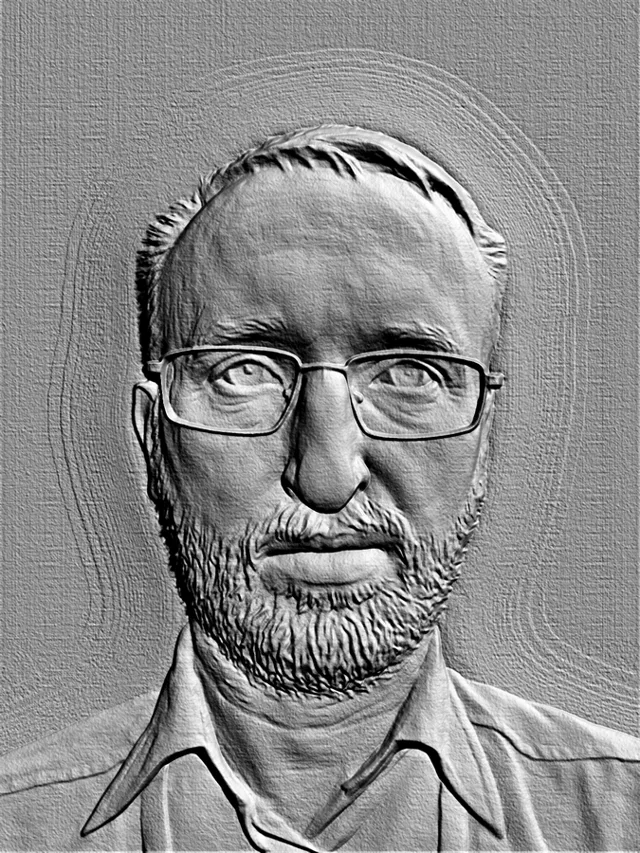 3D model of a men's bas-relief with glasses and beard, front view