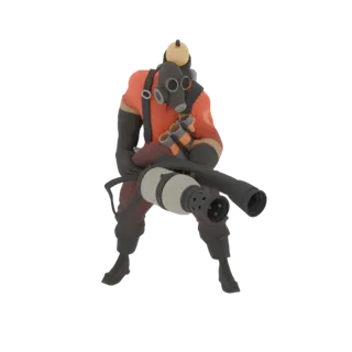 مجسم ثلاثي الأبعاد لشخصية بايرون من Team Fortress 2، جاثمًا ويحمل قاذف لهب، على خلفية بيضاء.