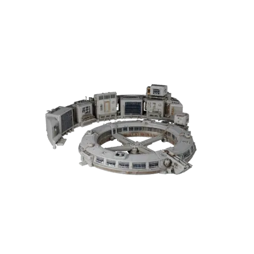 Research Station Corridor High Poly 3D model, close-up studio render, showing metal modules, modular station layout.