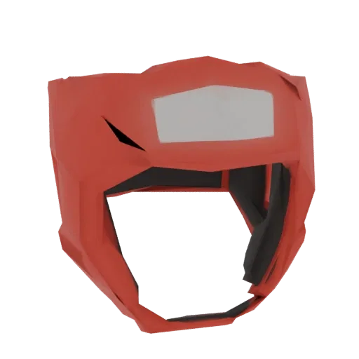 3D model of a red boxing headgear with a grey visor area, presented on a white background.