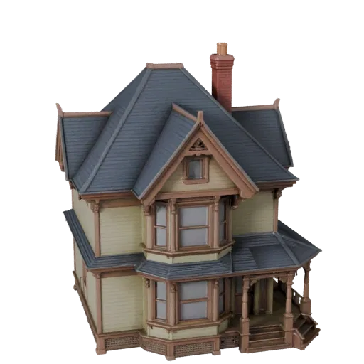 Modello 3D di Casa Vittoriana pronto per Blender, vista di rendering dello studio Blender, che mostra materiali dell'edificio