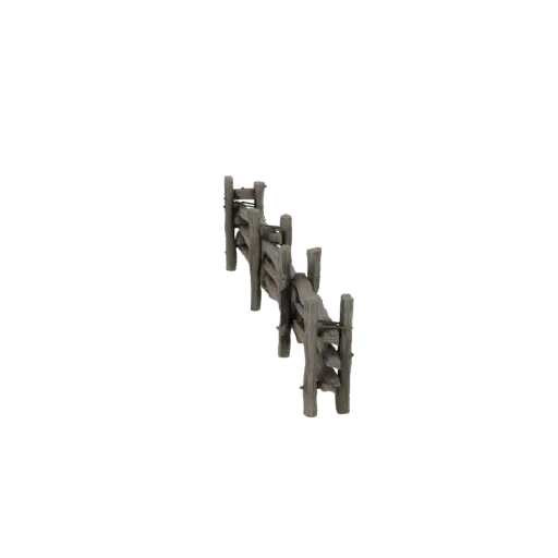 A 3D model of a weathered wooden fence section, showing aged planks and posts with visible wood grain and texture.