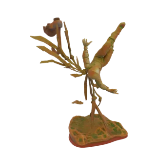 3D model of Icarus falling from the sky, with outstretched wings and a textured, aged finish, posed dramatically on a base.