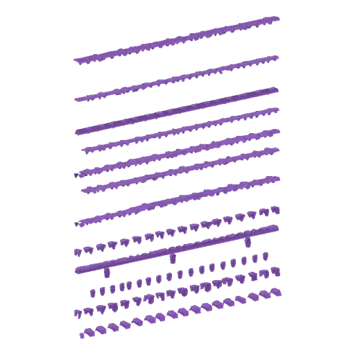 A 3D render of a purple staircase with icicle-like steps descending into a black void.
