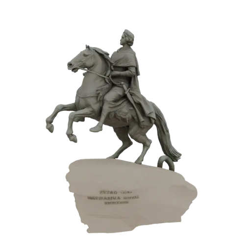 3D model of the Equestrian Statue of Peter the Great, showing Peter the Great on a rearing horse atop a granite base.