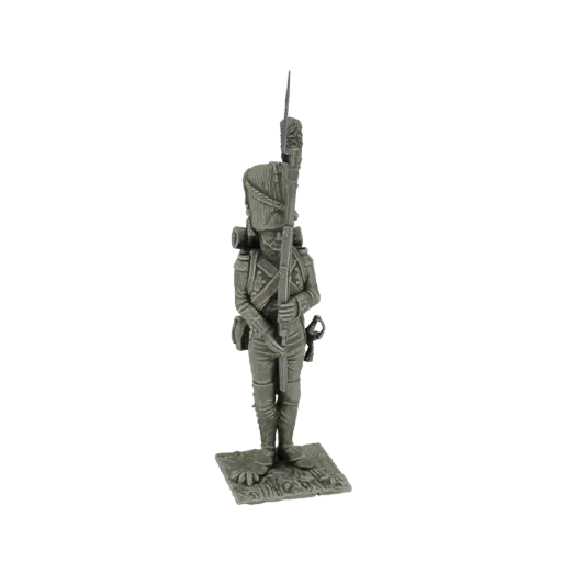 3D model of an 18th-century French Grenadier standing with a musket, on a textured base.