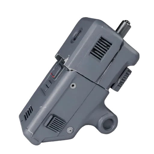 Jigsaw 3D model, side profile view, technical viewport render, showing molded plastic, ergonomic handles.