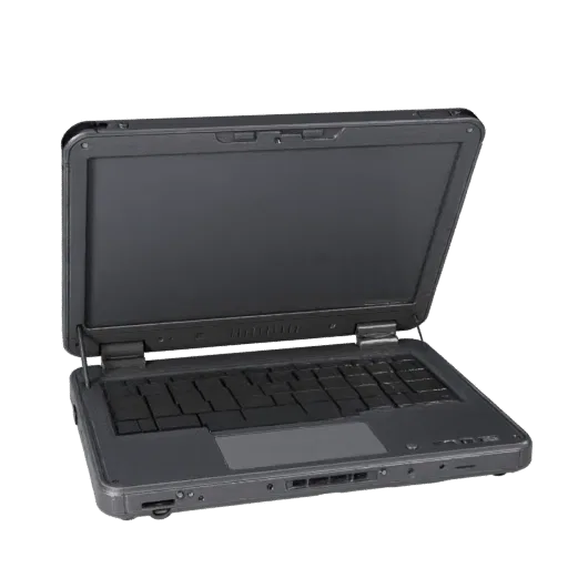 Gaming Portable Workstation Realistic 3D model, three-quarter studio render, showing brushed metal, open lid angle.