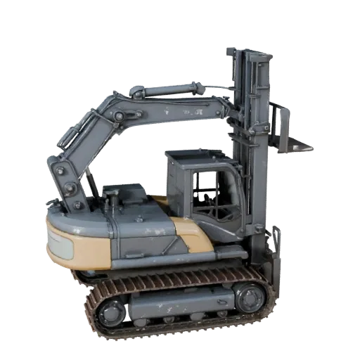 Roadwork Forklift Realistic 3D model, three-quarter studio render, showing painted steel, large mechanical silhouettes.