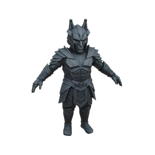 3D model of a stoic Dwarven Warrior in detailed Grimstone armor, standing with arms outstretched.