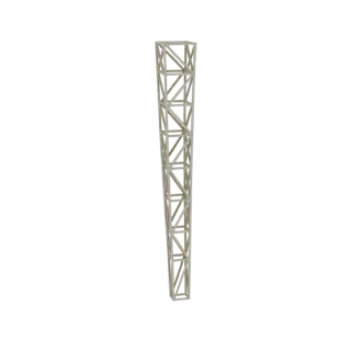 Modelo 3D de torre de celosía cónica con una estructura geométrica abierta, que se estrecha de base a cima.