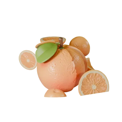 Sliced Orange Product Viz 3D model, three-quarter studio product render, showing skin pores, recognizable fruit forms.
