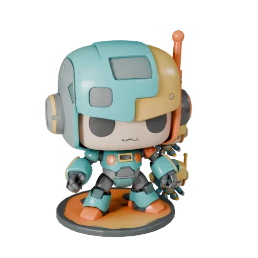 Chibi Robot Figurine stylized 3D model preview showing pose, three-quarter game view, toy proportion and material detail