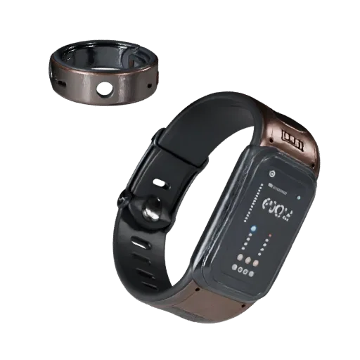 Fitness Clip Tracker Product Viz 3D model, three-quarter studio product render, showing silicone, wearable fit.
