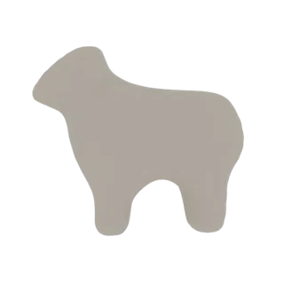 A 3D render of a minimalist, beige sheep-shaped pillow, presented in a side profile against a white background.