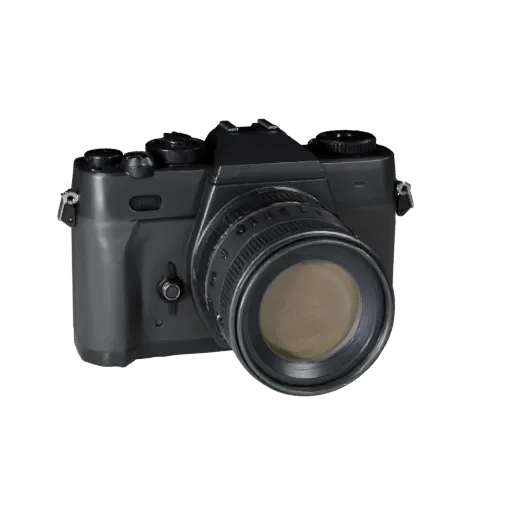 Vintage Drone Camera 3D model, three-quarter front view, AR viewer studio render, showing textured grips, lens barrels.