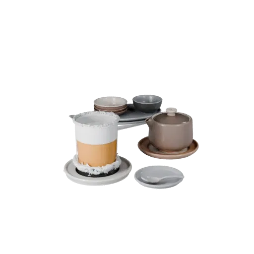 Banquet Tea Service Product Viz 3D model, three-quarter studio product render, showing ceramic, arranged serving layout.