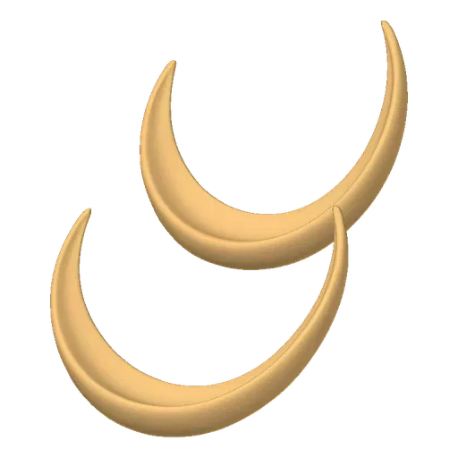 A 3D render of two smooth, beige crescent moon sculptures placed closely together against a black background.