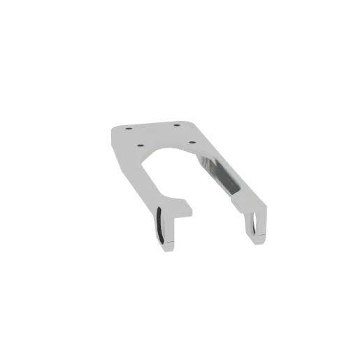 A 3D render of a silver motorcycle swingarm with a metallic finish, presented against a black background.