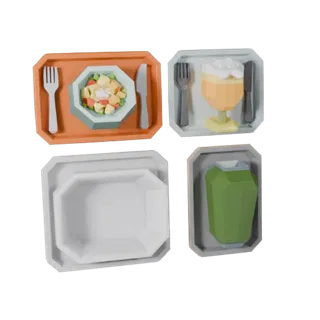 Picnic Salad Bowl Set Low Poly 3D model, game viewport three-quarter view, showing ceramic, arranged serving layout.
