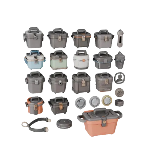 Utility Toolbox 3D model, three-quarter front view, Unity viewport, showing plastic, usable openings.