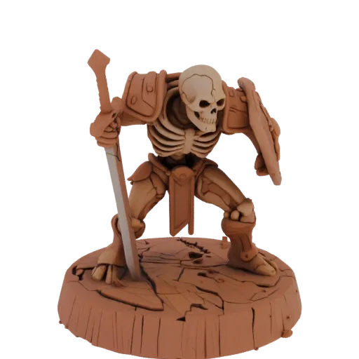 Miniatura STL Arciere Scheletro Fantasy Sciame, rendering a tre quarti da tavolo, miniatura nemica stampabile in resina con s