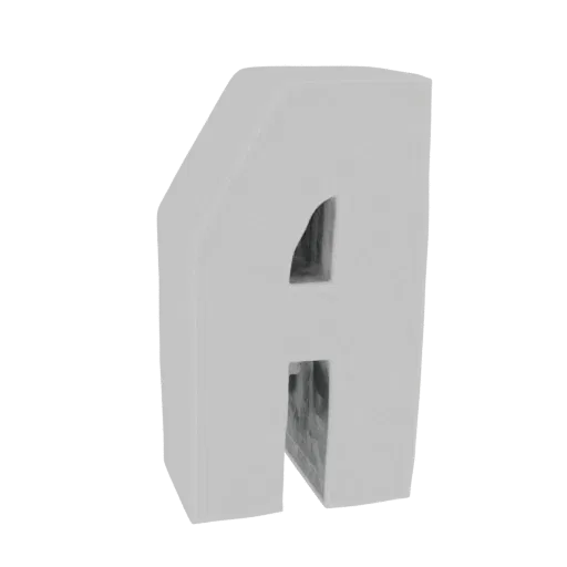 A 3D render of a stylized, light gray letter 'A' with a hollowed-out interior, presented on a white background.