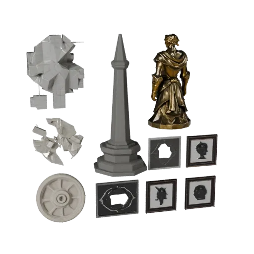 Fantasy Abstract Sculpture low poly 3D model preview showing silhouette, three-quarter game view