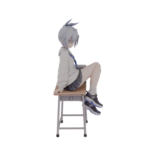Anime Girl Sitting on School Chair 3D Model