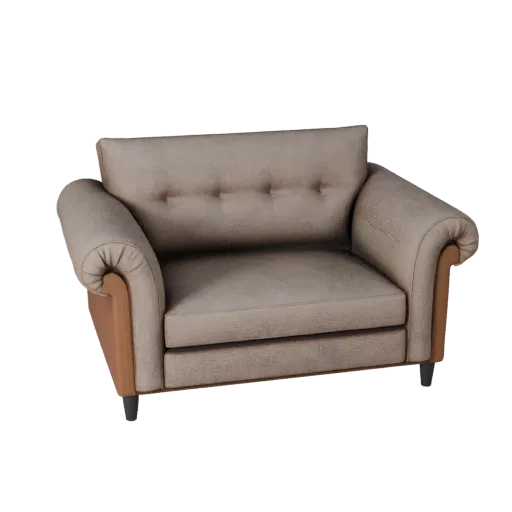 Compact Sofa Product Viz 3D model, living room, three-quarter studio product render, woven fabric detail.