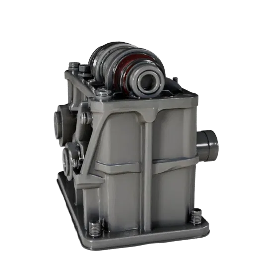Sealed Gearbox Housing High Poly 3D model, close-up studio render, showing machined metal, precise part geometry.