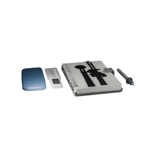 Startup Notebook Realistic 3D model, three-quarter studio render, showing plastic, desk-scale silhouettes.