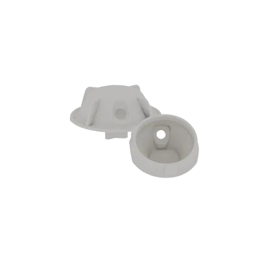 3D render of a two-piece white dome cap with a central hole, displayed on a black background.