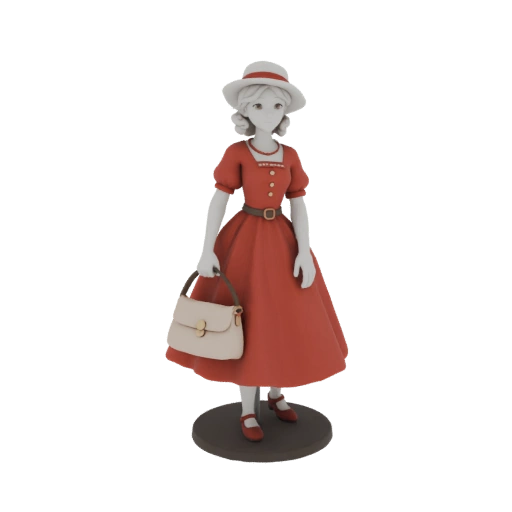Girl Figurine in Red Dress and Hat