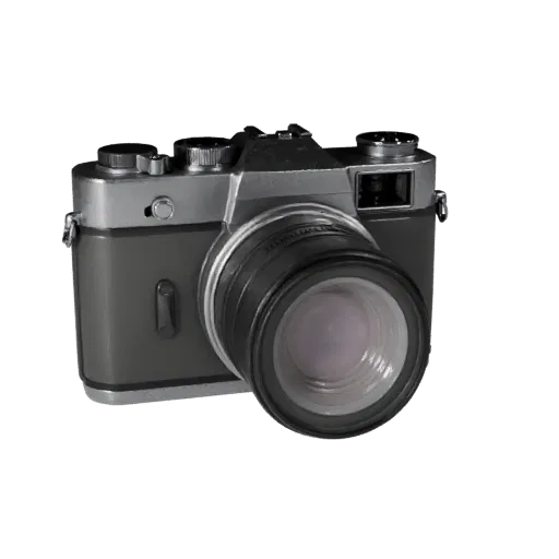 Vintage Drone Camera Realistic 3D model, three-quarter studio render, showing textured grips, lens barrels.