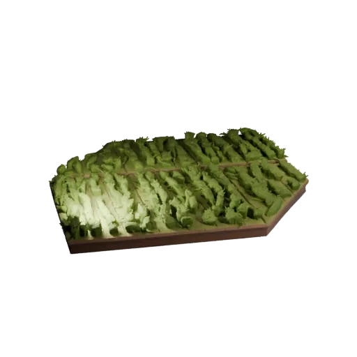 Farmland Field Strip Stylized 3D model, stylized isometric environment render, showing layered soil, terrain detail.