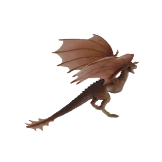 3D-Modell eines braunen Drachen mit großen, ausgebreiteten Flügeln im Flug, vor weißem Hintergrund.