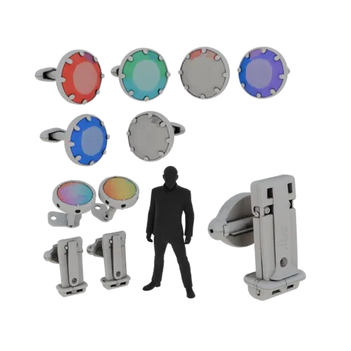Modello 3D da collezione Gem Set Cufflink, rendering di studio prospettico, che evidenzia la forma e i dettagli di finitura d
