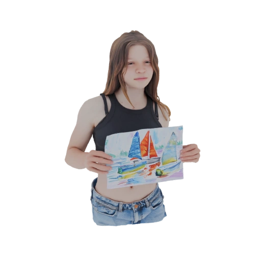 Young Girl Holding Sailboat Painting 3D Model