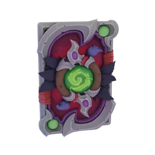 3D model of a dark fantasy tome with a glowing green orb at its center, surrounded by metallic claws and dark foliage.