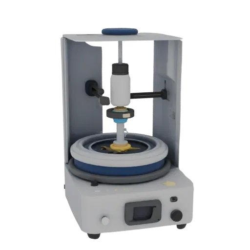 Modelo 3D de centrífuga de laboratório com tubos de ensaio em seu interior, vista frontal